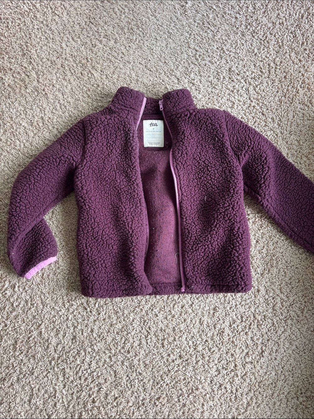 Tea Collection Kids Plum Sherpa Jacket with Pink Trim